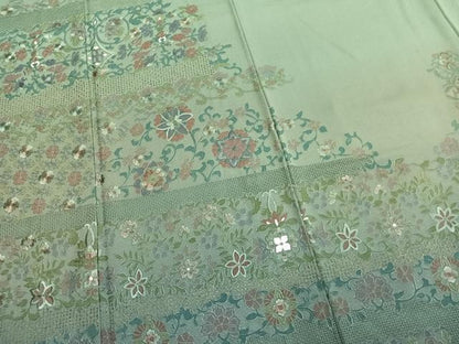 平和屋着物●中国三大刺繍　スワトウ刺繍　汕頭刺繍　総刺繍　訪問着　花唐草文　暈し染め　金糸　正絹　逸品　AABM3929fy