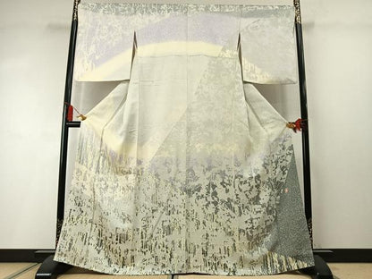平和屋着物●訪問着　作家物　草花文　シルエット　暈し染め　鈴乃屋扱い　正絹　逸品　AABM3930fy