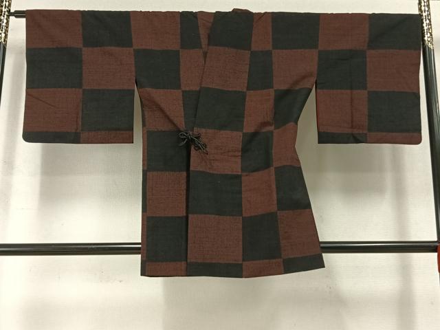 平和屋着物●上質な紬　道中着セット　市松文様　正絹　逸品　AABM3934fy