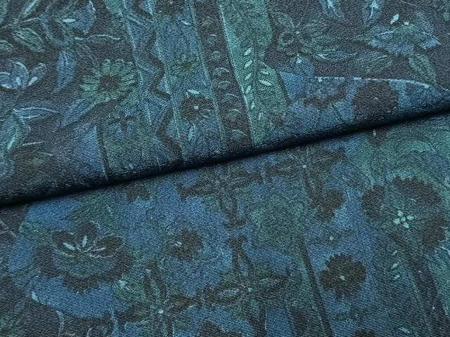 平和屋着物●上質な小紋　藍　更紗花文　京都きもの友禅扱い　正絹　逸品　未使用　AABM3936fy