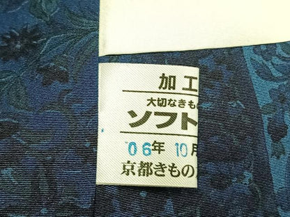 平和屋着物●上質な小紋　藍　更紗花文　京都きもの友禅扱い　正絹　逸品　未使用　AABM3936fy