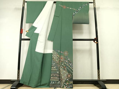平和屋着物●中国三大刺繍　スワトウ刺繍　汕頭刺繍　総刺繍　訪問着　吉祥花文　暈し染め　金糸　正絹　逸品　AABM3937fy