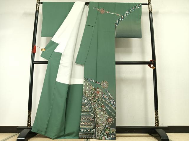 平和屋着物●中国三大刺繍　スワトウ刺繍　汕頭刺繍　総刺繍　訪問着　吉祥花文　暈し染め　金糸　正絹　逸品　AABM3937fy