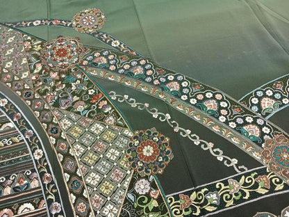 平和屋着物●中国三大刺繍　スワトウ刺繍　汕頭刺繍　総刺繍　訪問着　吉祥花文　暈し染め　金糸　正絹　逸品　AABM3937fy