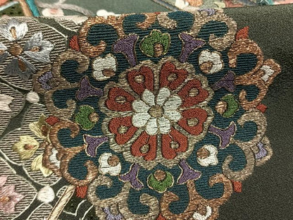 平和屋着物●中国三大刺繍　スワトウ刺繍　汕頭刺繍　総刺繍　訪問着　吉祥花文　暈し染め　金糸　正絹　逸品　AABM3937fy