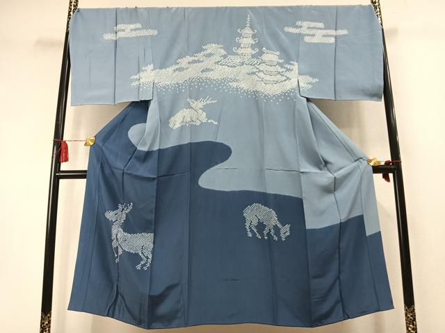 平和屋着物●男性　長襦袢　袷　絞り　風景文　鹿　キングサイズ　正絹　逸品　AABM3938fy
