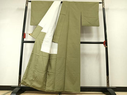 平和屋着物●結城紬　色無地　柳茶色　正絹　逸品　AABM3946fy