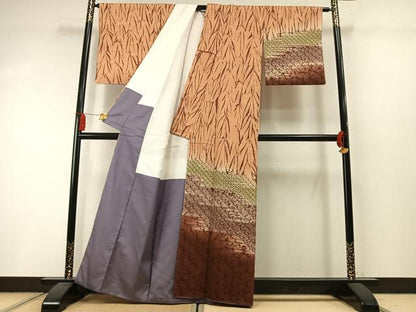 平和屋着物●訪問着　紬地　総絞り　霞文　正絹　逸品　AABM3948fy