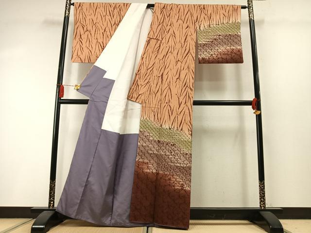 平和屋着物●訪問着　紬地　総絞り　霞文　正絹　逸品　AABM3948fy