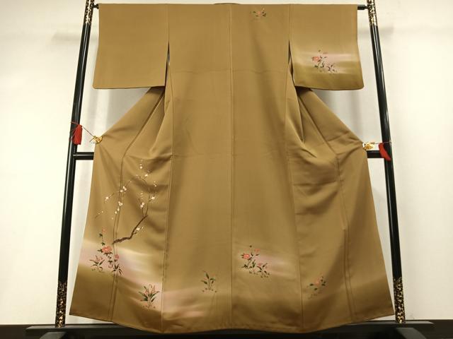 平和屋着物●訪問着　手描き　枝梅花文　暈し染め　金彩　正絹　逸品　未使用　AABM3953fy