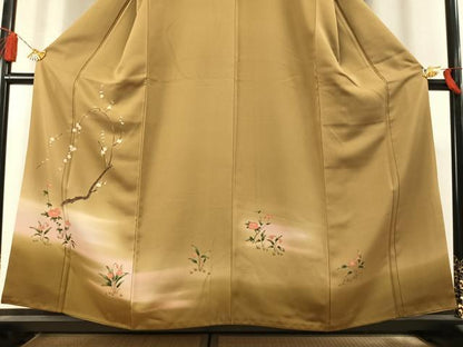平和屋着物●訪問着　手描き　枝梅花文　暈し染め　金彩　正絹　逸品　未使用　AABM3953fy
