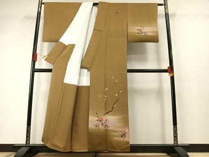 平和屋着物●訪問着　手描き　枝梅花文　暈し染め　金彩　正絹　逸品　未使用　AABM3953fy