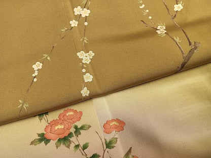 平和屋着物●訪問着　手描き　枝梅花文　暈し染め　金彩　正絹　逸品　未使用　AABM3953fy