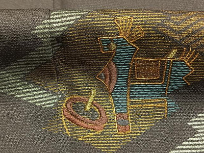 平和屋着物●訪問着　駒刺繍　松皮菱抽象文　金銀彩　正絹　逸品　AABM3954fy