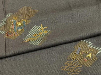 平和屋着物●訪問着　駒刺繍　松皮菱抽象文　金銀彩　正絹　逸品　AABM3954fy