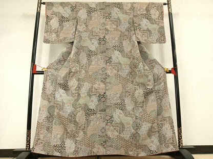 平和屋着物●上質な小紋　更紗花文　鬼しぼ縮緬　正絹　逸品　未使用　AABM3956fy