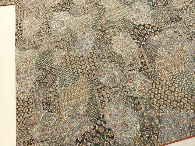 平和屋着物●上質な小紋　更紗花文　鬼しぼ縮緬　正絹　逸品　未使用　AABM3956fy