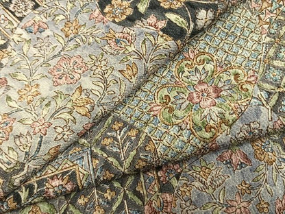 平和屋着物●上質な小紋　更紗花文　鬼しぼ縮緬　正絹　逸品　未使用　AABM3956fy
