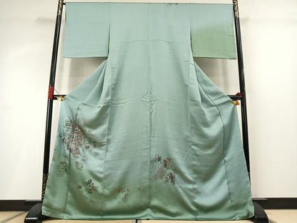 平和屋着物●訪問着　総刺繍　草花熨斗文　暈し染め　ロング丈　正絹　逸品　AABM3959fy