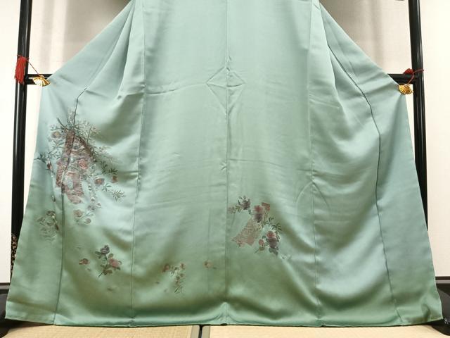 平和屋着物●訪問着　総刺繍　草花熨斗文　暈し染め　ロング丈　正絹　逸品　AABM3959fy