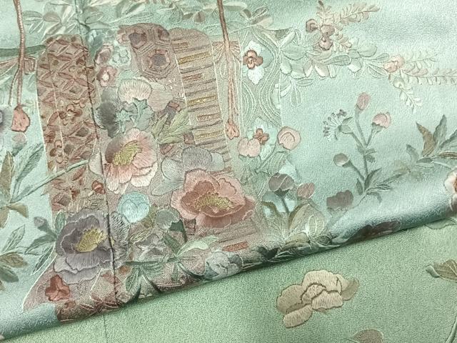 平和屋着物●訪問着　総刺繍　草花熨斗文　暈し染め　ロング丈　正絹　逸品　AABM3959fy