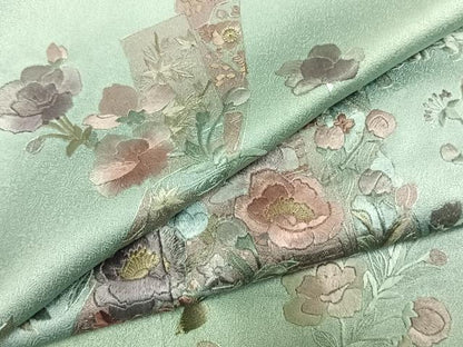 平和屋着物●訪問着　総刺繍　草花熨斗文　暈し染め　ロング丈　正絹　逸品　AABM3959fy