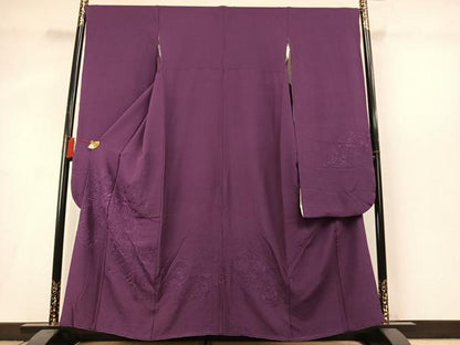 平和屋着物●中国三大刺繍　スワトウ刺繍　汕頭刺繍　総刺繍　振袖　桑の実色　正絹　逸品　AABM3962fy