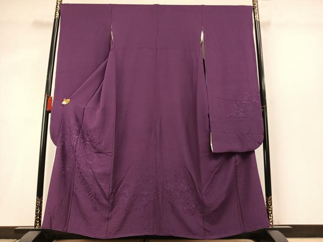 平和屋着物●中国三大刺繍　スワトウ刺繍　汕頭刺繍　総刺繍　振袖　桑の実色　正絹　逸品　AABM3962fy