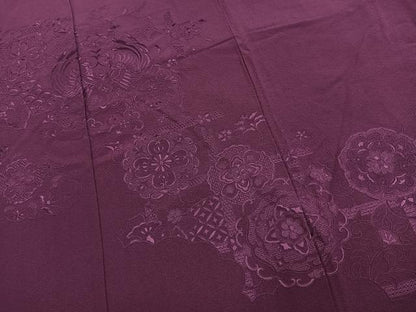 平和屋着物●中国三大刺繍　スワトウ刺繍　汕頭刺繍　総刺繍　振袖　桑の実色　正絹　逸品　AABM3962fy