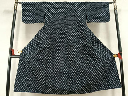 平和屋着物●久留米絣　幾何学文様　綿　逸品　AABM3963fy