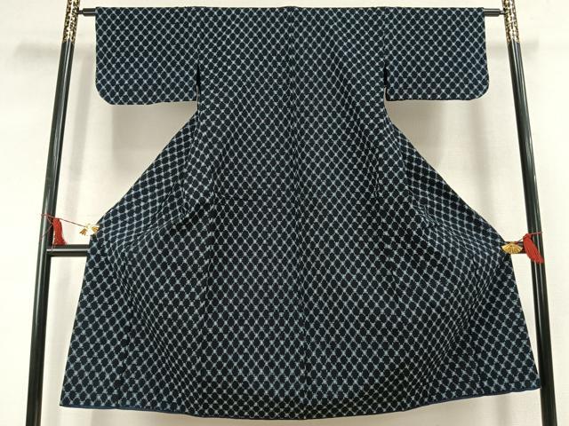 平和屋着物●久留米絣　幾何学文様　綿　逸品　AABM3963fy