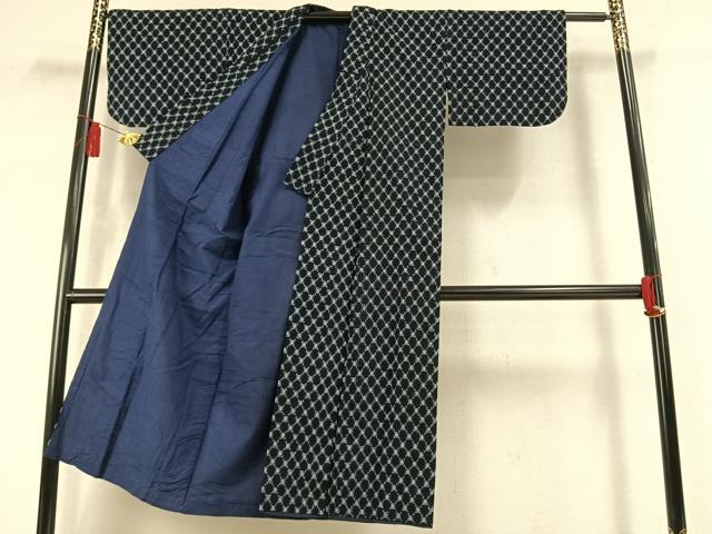 平和屋着物●久留米絣　幾何学文様　綿　逸品　AABM3963fy
