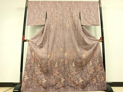 平和屋着物●訪問着　草花文　暈し染め　ロング丈　正絹　逸品　未使用　AABM3970fy