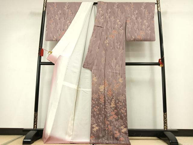 平和屋着物●訪問着　草花文　暈し染め　ロング丈　正絹　逸品　未使用　AABM3970fy