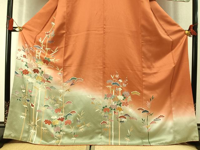 平和屋着物●訪問着　松竹梅　草花文　暈し染め　金彩　正絹　逸品　AABM3972fy