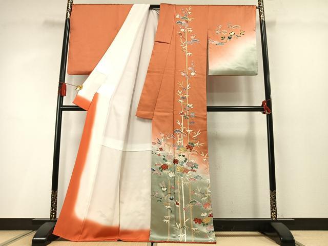 平和屋着物●訪問着　松竹梅　草花文　暈し染め　金彩　正絹　逸品　AABM3972fy