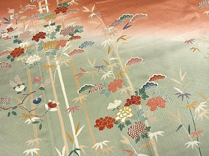 平和屋着物●訪問着　松竹梅　草花文　暈し染め　金彩　正絹　逸品　AABM3972fy