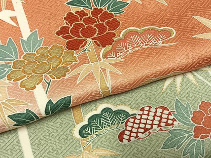 平和屋着物●訪問着　松竹梅　草花文　暈し染め　金彩　正絹　逸品　AABM3972fy