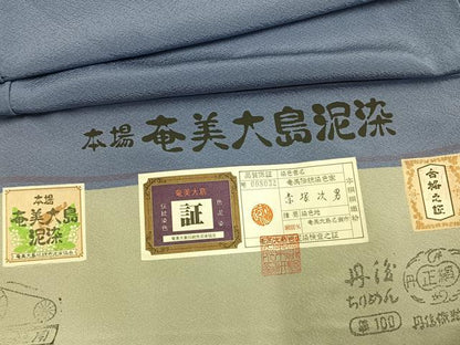 平和屋着物●上質な色無地　本場奄美大島泥染　紅碧色　赤塚次男　丹後ちりめん　証紙付き　正絹　逸品　AABM3973fy