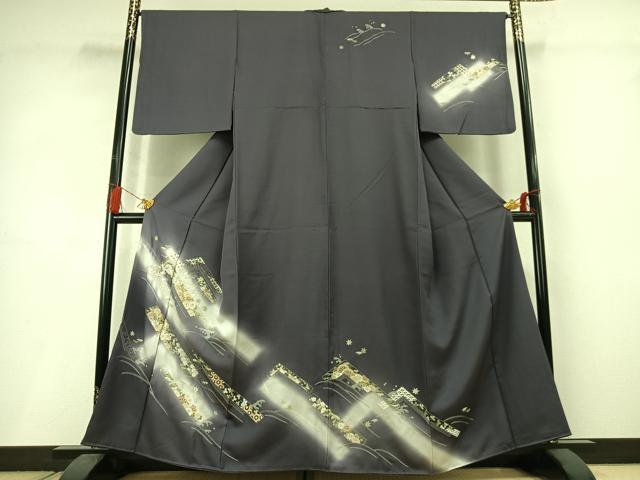 平和屋着物●訪問着　総刺繍　源氏車花文　暈し染め　金銀糸　正絹　逸品　AABM3975fy