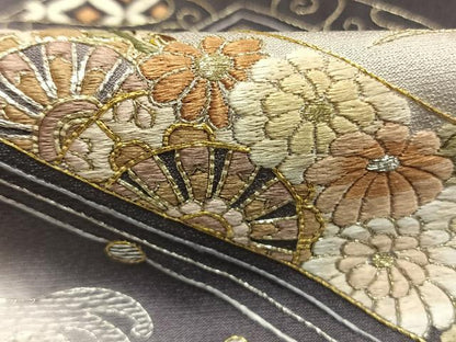 平和屋着物●訪問着　総刺繍　源氏車花文　暈し染め　金銀糸　正絹　逸品　AABM3975fy