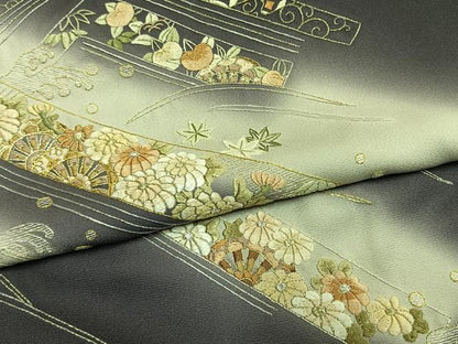 平和屋着物●訪問着　総刺繍　源氏車花文　暈し染め　金銀糸　正絹　逸品　AABM3975fy