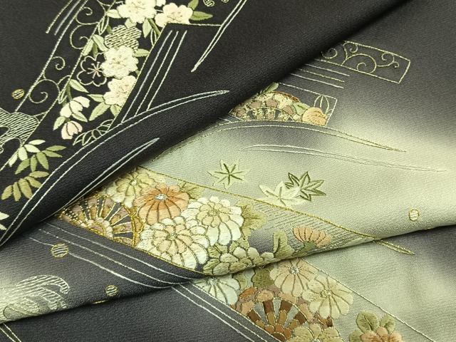 平和屋着物●訪問着　総刺繍　源氏車花文　暈し染め　金銀糸　正絹　逸品　AABM3975fy