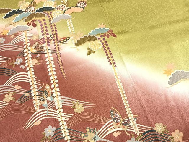 平和屋着物●訪問着　花蝶松文　暈し染め　金彩　正絹　逸品　AABM3978fy