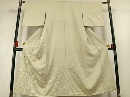 平和屋着物●訪問着　駒刺繍　舞葉文　金銀彩　正絹　逸品　AABM3979fy