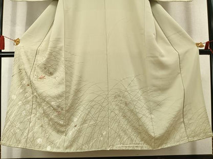 平和屋着物●訪問着　駒刺繍　舞葉文　金銀彩　正絹　逸品　AABM3979fy