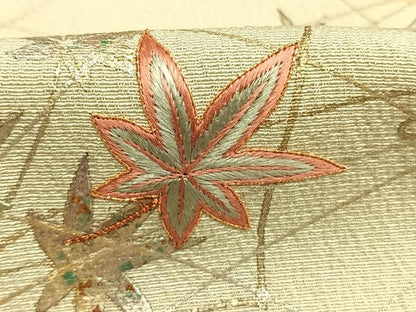 平和屋着物●訪問着　駒刺繍　舞葉文　金銀彩　正絹　逸品　AABM3979fy