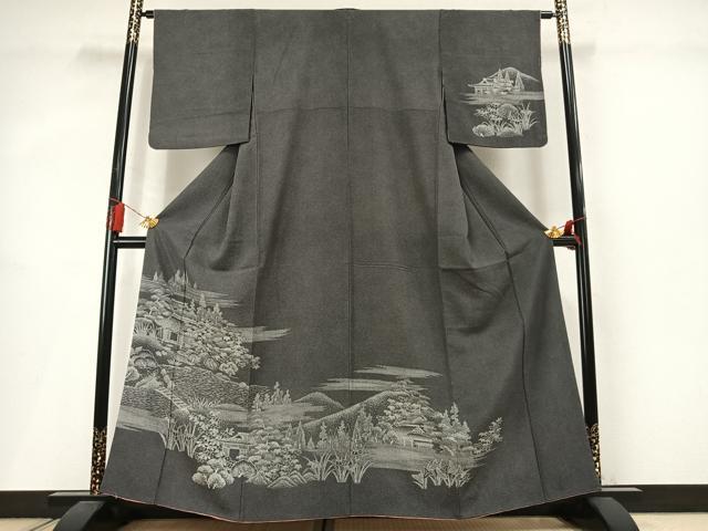 平和屋着物●江戸小紋　訪問着　風景花文　正絹　逸品　AABM3980fy