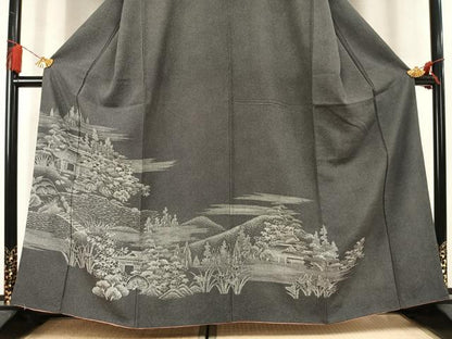平和屋着物●江戸小紋　訪問着　風景花文　正絹　逸品　AABM3980fy
