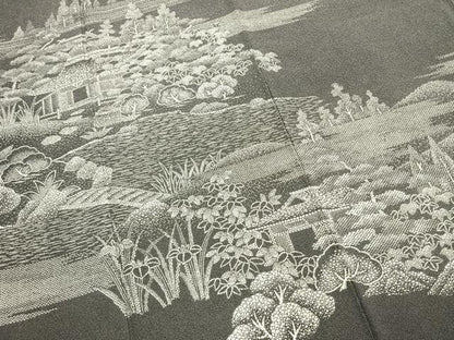 平和屋着物●江戸小紋　訪問着　風景花文　正絹　逸品　AABM3980fy